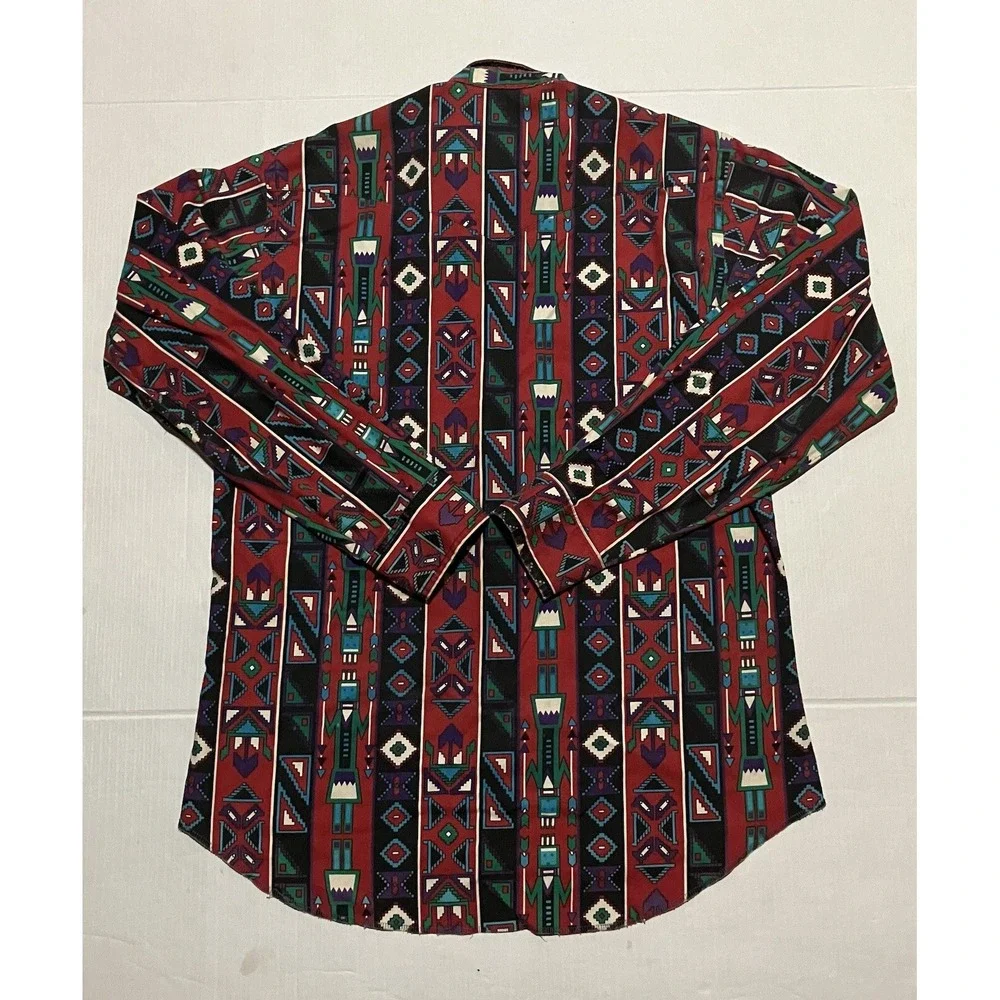 Vintage Wrangler Shirt 16.5 35 X Long Tails Brushpopper Southwestern Button Down
